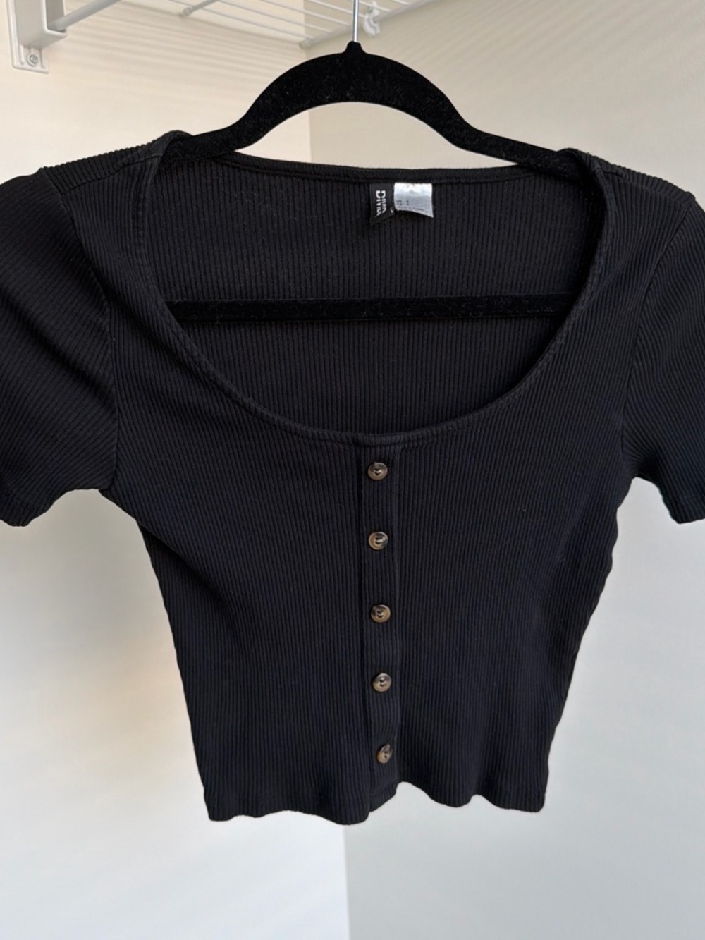 Divided Black Ribbed Button-Front Crop Top